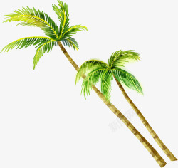 手绘夏日椰树美景素材