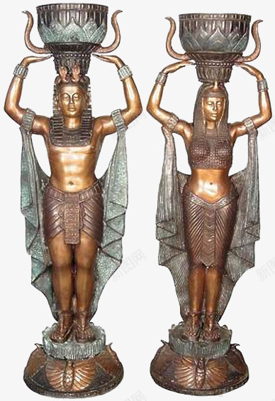 埃及形象的男女铜像png免抠素材_新图网 https://ixintu.com 古器皿 古老 器皿 埃及 铜像