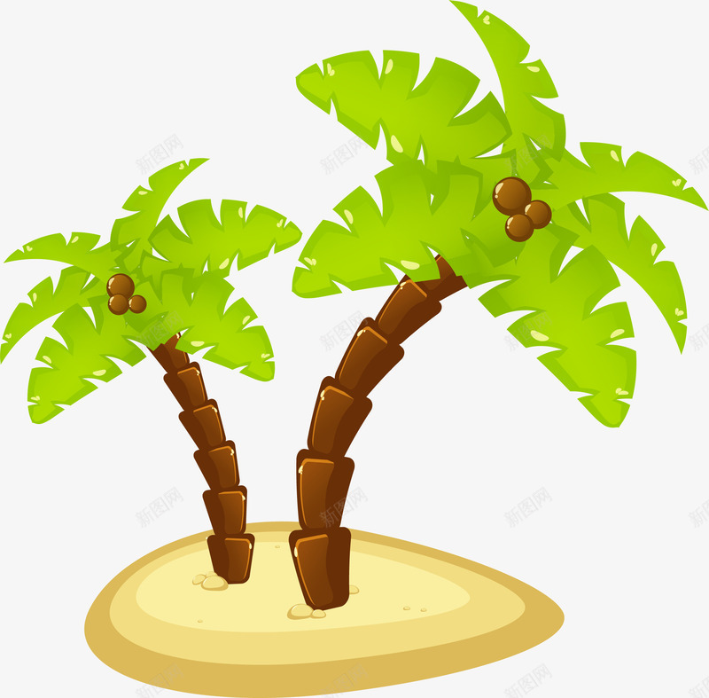 手绘椰树椰子图案矢量图ai免抠素材_新图网 https://ixintu.com 图案 手绘 椰子 椰树 矢量图