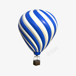 一个吊篮卡通蓝白热气球高清图片