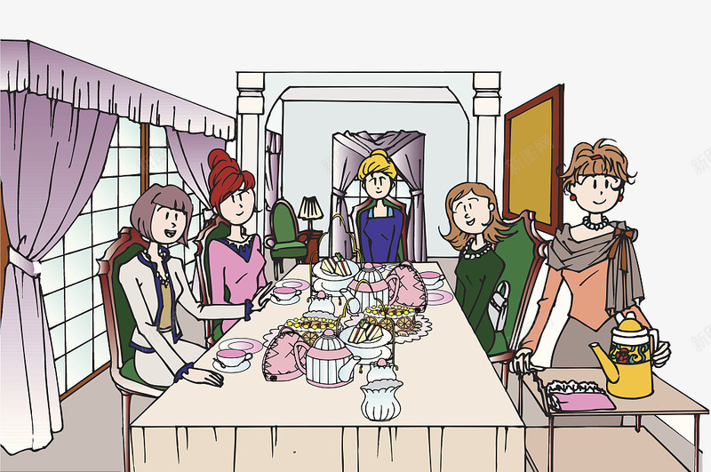 卡通人物插图聚在一起的女人png免抠素材_新图网 https://ixintu.com 一群女人 人物插图 卡通 卡通女孩 女人 聚在一起 闺蜜聚餐
