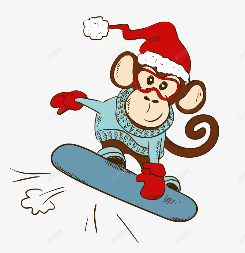创意扁平卡通形象滑雪的猴子png免抠素材_新图网 https://ixintu.com 创意 卡通 形象 扁平 滑雪 猴子