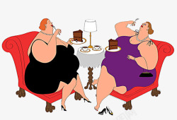 一起吃蛋糕的两个女人素材