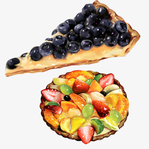 水果饼手绘画片png免抠素材_新图网 https://ixintu.com 手绘美食 水果拼盘 色彩画 蓝莓饼