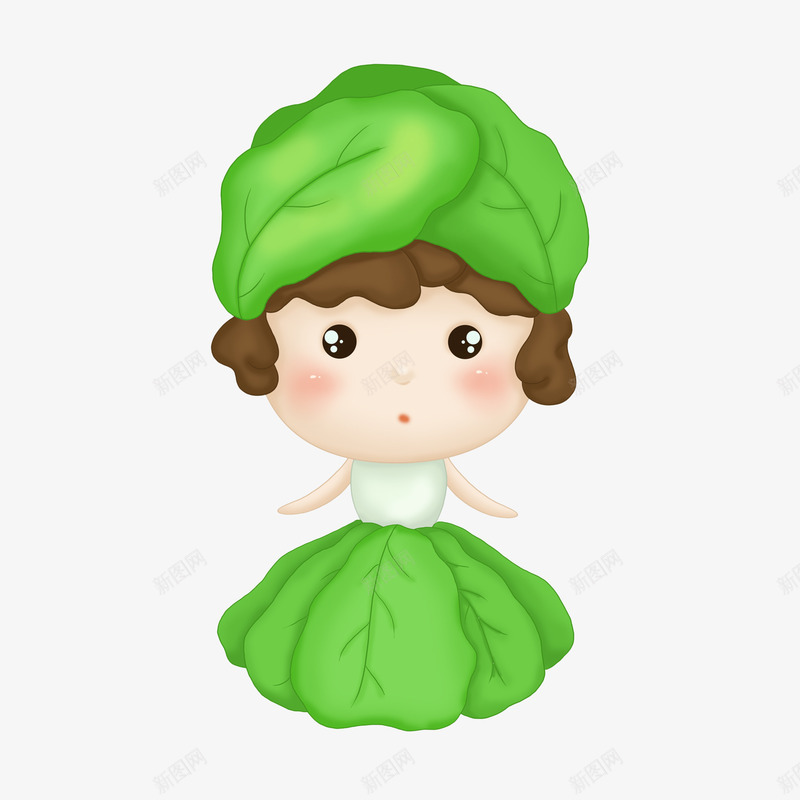 卡通白菜姑娘png免抠素材_新图网 https://ixintu.com 卡通 卡通大白菜 大白菜 姑娘 形象 白菜 绿色 蔬菜 裙子 设计