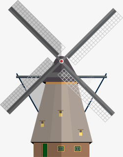 灰色塔手绘卡通建筑风车高清图片