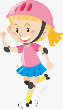 粉色头盔欢乐滑冰的小女孩高清图片