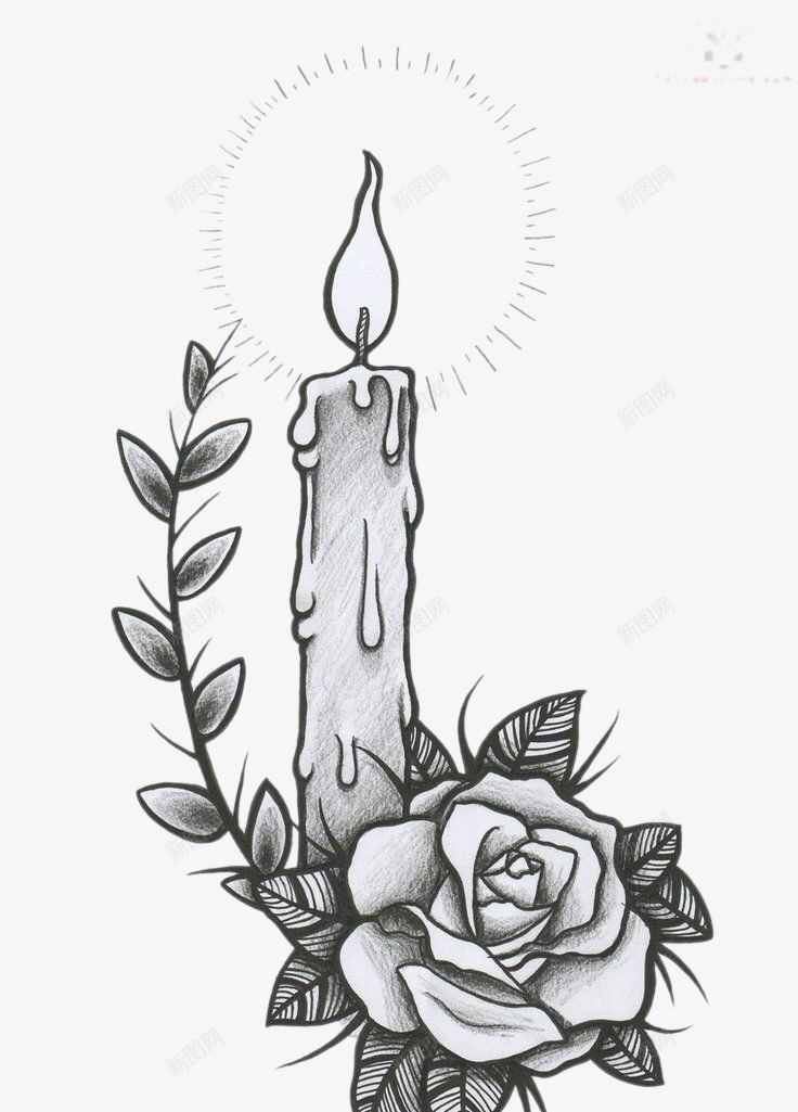 蜡烛与花朵psd免抠素材_新图网 https://ixintu.com 卡通手绘 花朵 蜡烛 黑白简画