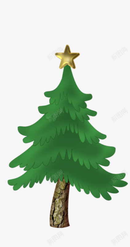卡通绿色圣诞松树装饰png免抠素材_新图网 https://ixintu.com 卡通手绘 圣诞树 星星装饰 绿色松树