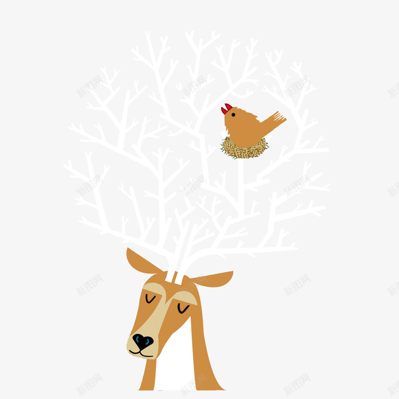 卡通手绘麋鹿角上的鸟png免抠素材_新图网 https://ixintu.com 卡通手绘 素材 角 鸟 麋鹿