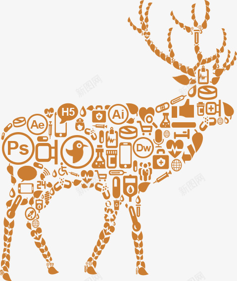 h5麋鹿图标png_新图网 https://ixintu.com 创意图标 商业元素 驯鹿