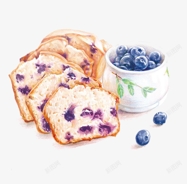 卡通手绘食物插画png免抠素材_新图网 https://ixintu.com 卡通 手绘 蓝莓面包 食物