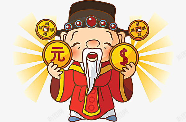 卡通拿着金币的财神png免抠素材_新图网 https://ixintu.com 免抠人物 免抠金币 拿着金币的财神 站立的财神 红色的财神