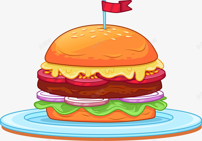 超级红旗汉堡包png免抠素材_新图网 https://ixintu.com 小红旗 巨无霸 汉堡快餐 矢量素材 超级汉堡