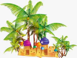 儿童节装饰卡通椰树城堡素材