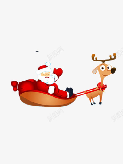 麋鹿拉着圣诞老人png免抠素材_新图网 https://ixintu.com 圣诞老人 圣诞节 雪橇 麋鹿