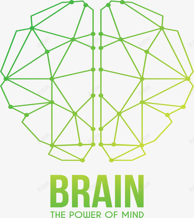 渐变绿色大脑结构png免抠素材_新图网 https://ixintu.com 大脑 渐变色 矢量素材 绿色 网状结构