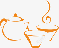 热气水壶手绘茶杯矢量图高清图片