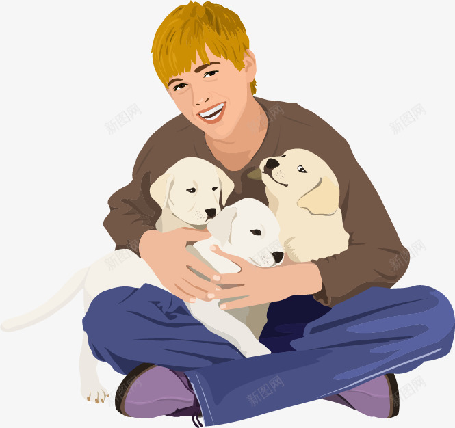 卡通手绘男孩宠物狗png免抠素材_新图网 https://ixintu.com 动物 卡通男孩 宠物 白色 金色头发男孩
