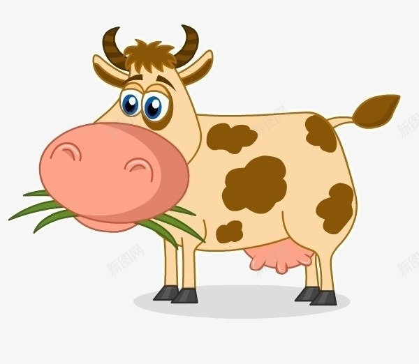 手绘吃草的奶牛png免抠素材_新图网 https://ixintu.com 卡通奶牛 吃草的奶牛 奶牛免抠图片 手绘奶牛