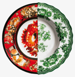 拼接红绿色陶瓷盘子素材