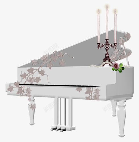 白色钢琴png免抠素材_新图网 https://ixintu.com 白色 花朵 蜡烛 钢琴