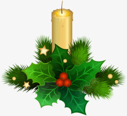 圣诞节蜡烛绿色树叶素材
