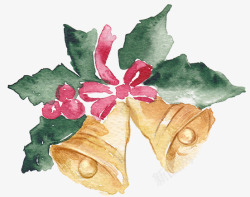 水粉蝴蝶结手绘圣诞节铃铛高清图片