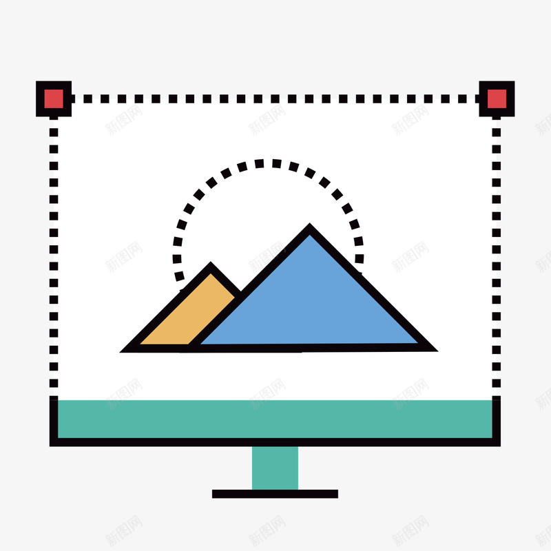 彩色手绘虚线山峰元素图标png_新图网 https://ixintu.com 卡通图标 圆弧 彩色 扁平化 手绘 方框 电脑 科技 虚线