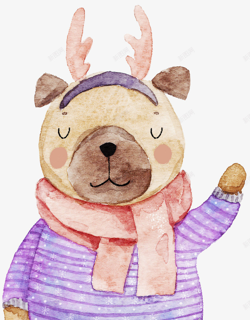 穿毛衣的麋鹿png免抠素材_新图网 https://ixintu.com 动物 可爱的 围巾 招手 毛衣 水彩 鹿角 麋鹿