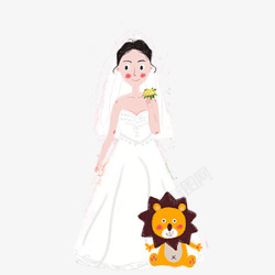 美丽卡通新娘与小狮子素材