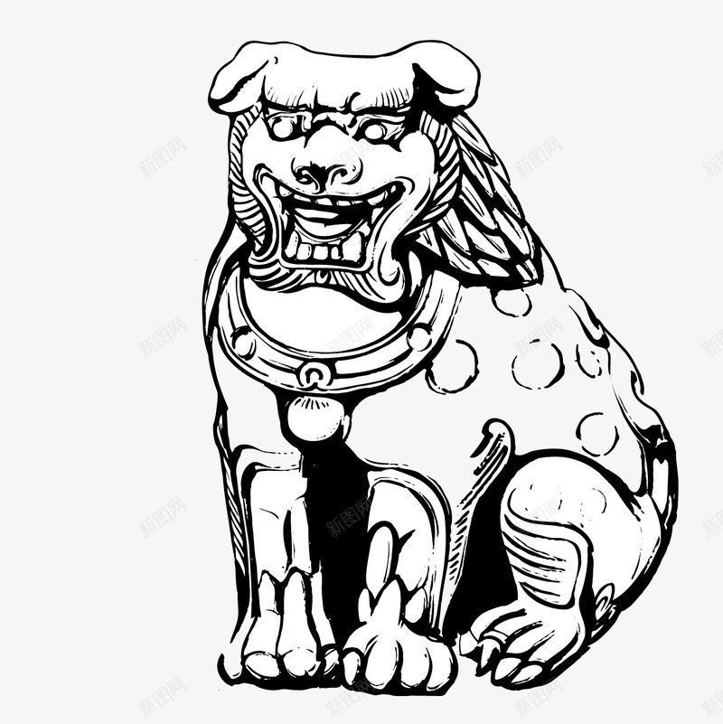 卡通狮子png免抠素材_新图网 https://ixintu.com 卡通动物 卡通石狮子 矢量素材 石狮子 黑白