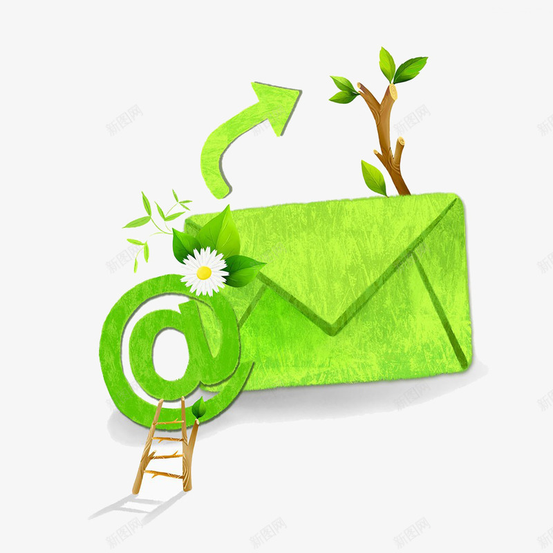 电子邮件插画png免抠素材_新图网 https://ixintu.com 再循环 电子邮件 电子邮件插画 绿色