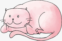粉红色水彩手绘猫咪矢量图素材