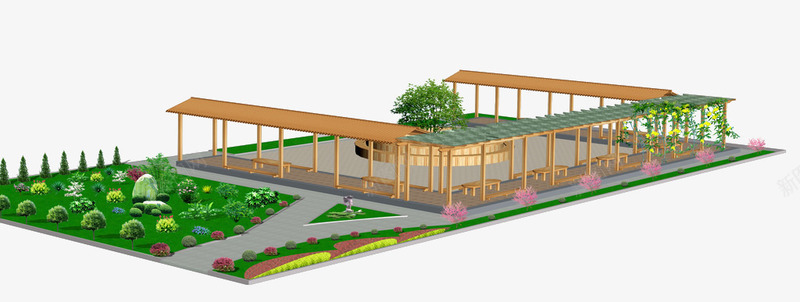 花架走廊png免抠素材_新图网 https://ixintu.com 其他设计 庭院景观 环境设计 绿化景观 防腐木花架走廊