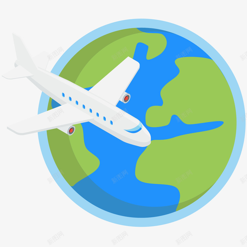 全球旅行图标矢量图ai_新图网 https://ixintu.com 3D 免抠PNG 全球旅行图标设计 地球 矢量图标 等距投影 飞机 矢量图