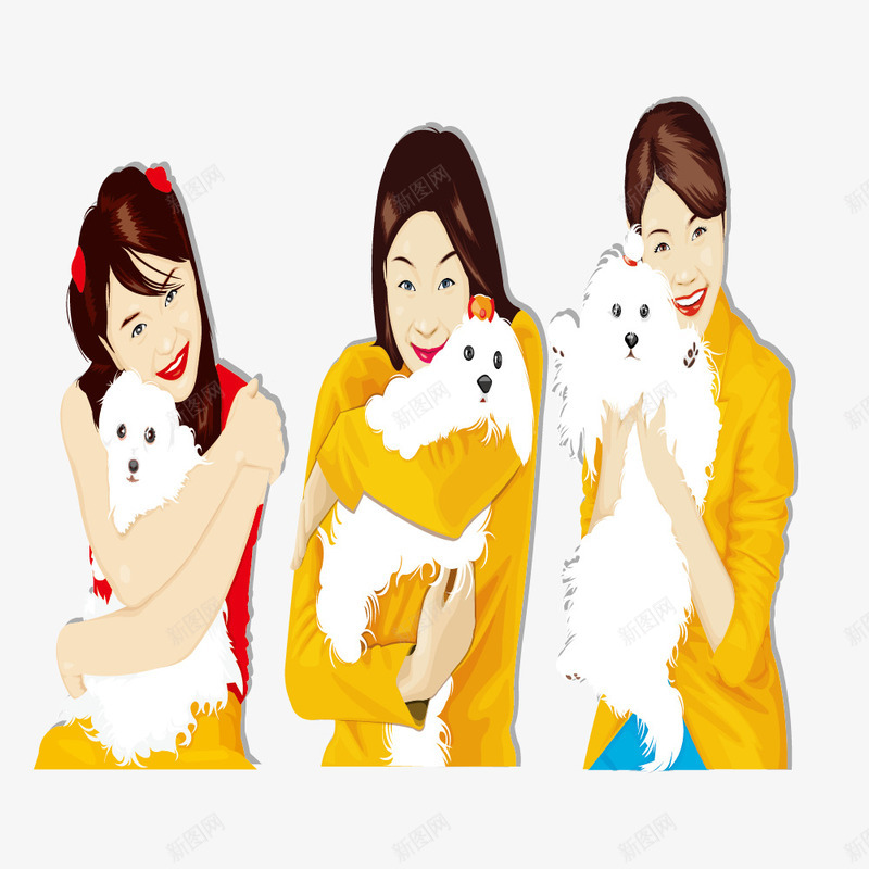 三个抱着宠物狗的女人png免抠素材_新图网 https://ixintu.com 兴趣爱好 发式 服装