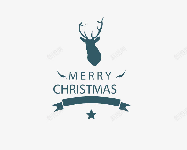 圣诞节文字麋鹿png免抠素材_新图网 https://ixintu.com 免抠艺术字 免抠麋鹿头 圣诞节文字 星星 绿色的丝带 麋鹿