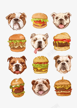 狗和汉堡水彩画素材