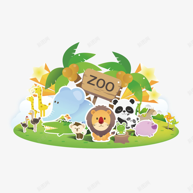 动物园png免抠素材_新图网 https://ixintu.com zoo 动物园 大象 椰子树 狮子