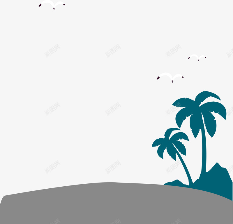 沙滩椰树矢量图ai免抠素材_新图网 https://ixintu.com 植物 椰树 沙滩 矢量图