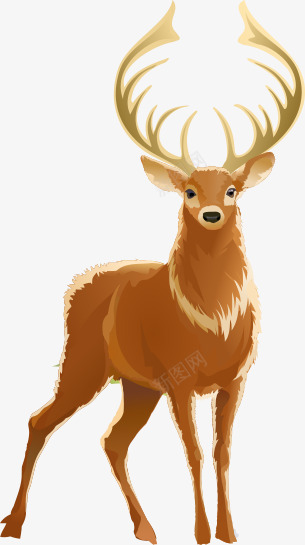 彩绘麋鹿png免抠素材_新图网 https://ixintu.com 动物 卡通 彩绘 棕色 眼睛 站立 鹿角 麋鹿