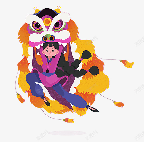 舞狮子的小孩png免抠素材_新图网 https://ixintu.com 中国风 元宵节 节日 装饰