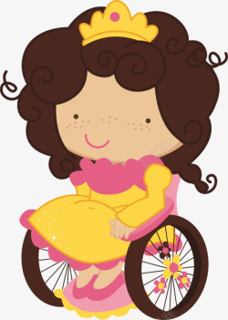 卡通坐轮椅的美丽公主素材