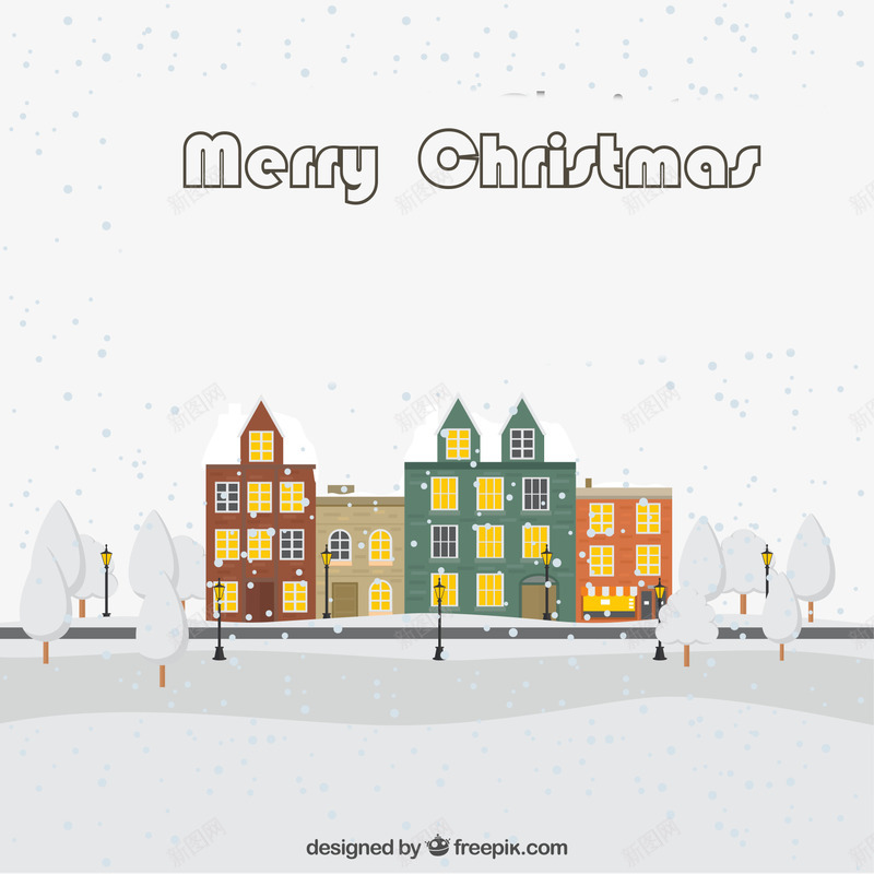 雪中圣诞夜小镇png免抠素材_新图网 https://ixintu.com png素材 圣诞节 圣诞节元素 松树 雪中小镇