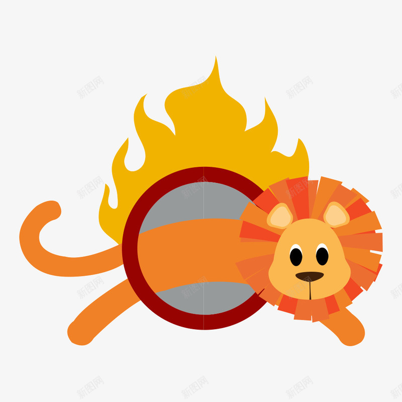 钻火圈的狮子png免抠素材_新图网 https://ixintu.com 卡通 狮子 素材 跳跃的狮子 马戏