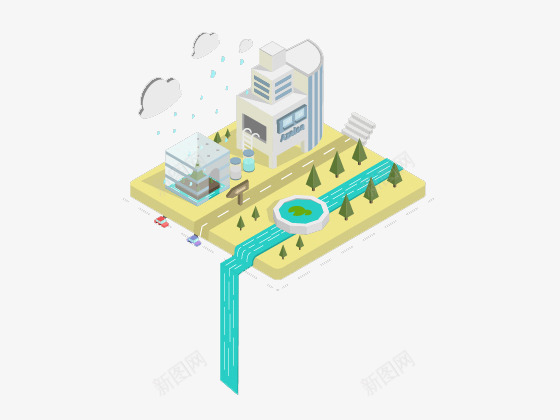 建筑鸟瞰图png免抠素材_新图网 https://ixintu.com 云 公路 建筑 矢量插图