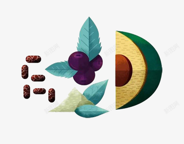 蓝莓牛油果psd免抠素材_新图网 https://ixintu.com 图形设计 水果 水果素材 食品元素