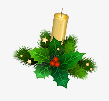 圣诞叶上的蜡烛png免抠素材_新图网 https://ixintu.com 圣诞树 圣诞植物 圣诞节 蜡烛