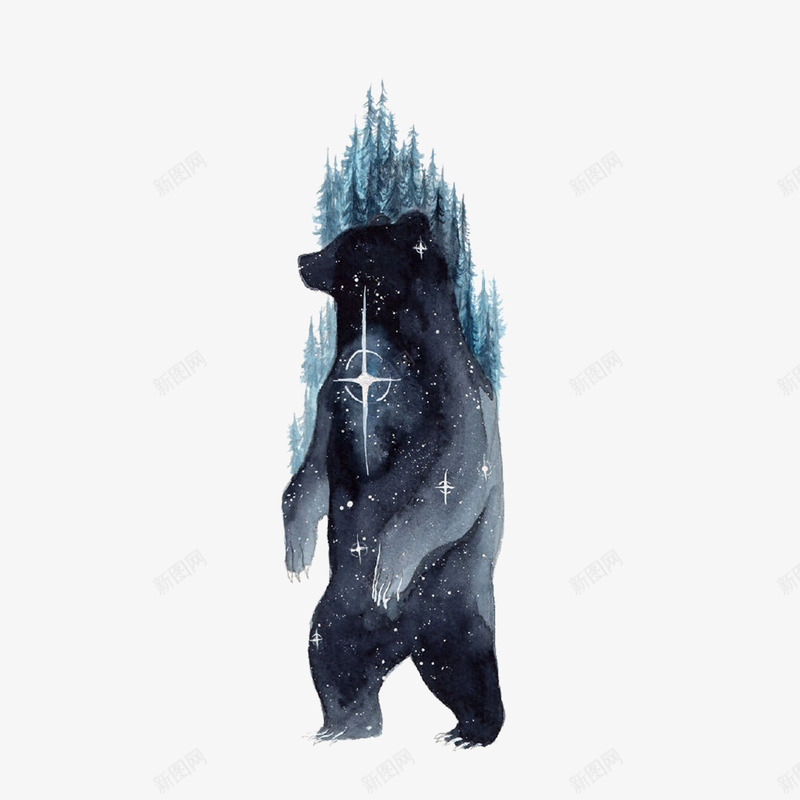 水彩黑色的熊图png免抠素材_新图网 https://ixintu.com 动物 卡通手绘 宠物 树木 水墨 绿色 黑色的熊